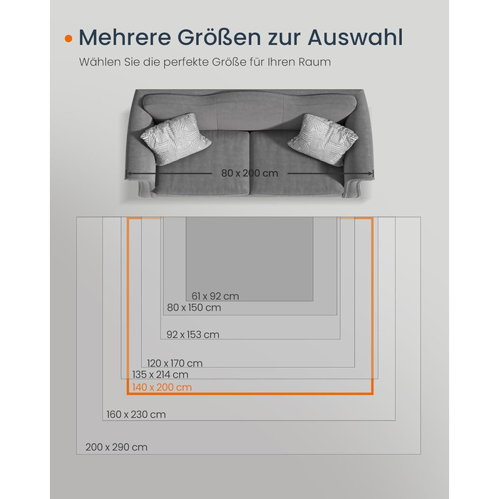 Килим SONGMICS HOME Vintage, 120 x 170 см, для вітальні, спальні, кухні, передпокою, їдальні, миючий, з антиковзаючим покриттям, сірий (TAR032G01)