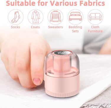 Електричний видалення пілінгу для одягу - портативний збриювач для одягу з 3 швидкостями, 6 лез, LED дисплеєм, рожевий
