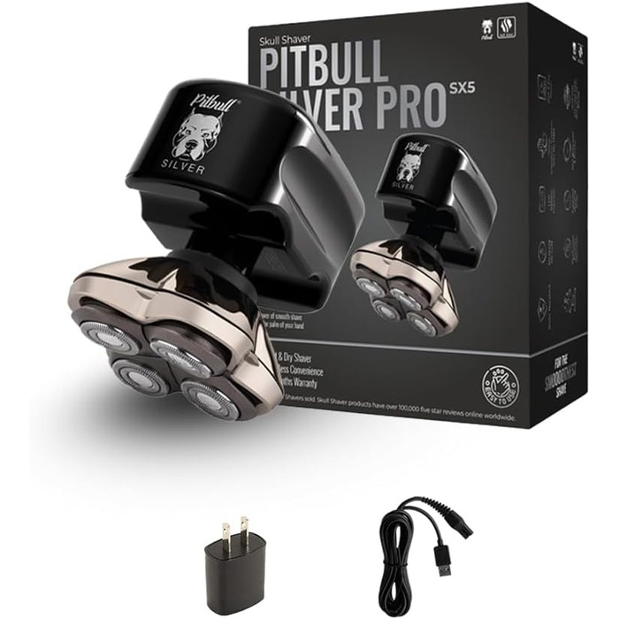 Електричний чоловічий голковий стайлер Skull Shaver Pitbull Silver PRO SX5 для обличчя та голови; ідеальний подарунок