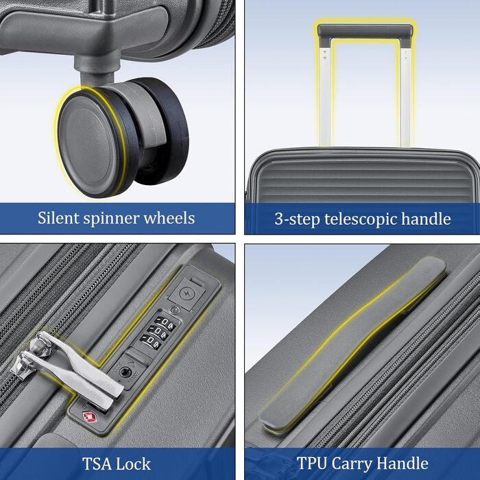 Набір валіз Joyway 4 шт. з жорстким корпусом та TSA-замком, розширюваний. Чорний, сірий.