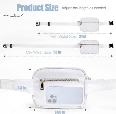 Жіноча бананка Jueachy: водонепроникна сумка через плече з ромбічним візерунком, 4 кишені на блискавці, для активного відпочинку та фестивалів (біла)