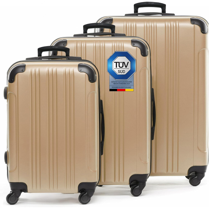 Набір валіз FERGÉ QUÉBEC 3 шт. з жорсткого ABS (Handgepäck, L, XL) - Чемодани, Тріліон, 4 колеса, Шампань