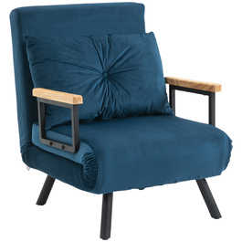 HOMCOM Sleeper Sofa Recliner Bed Function Guest Bed Velvet Backrest Cushion Adjustable Backrest Blue 63x73x81cm | Aosom