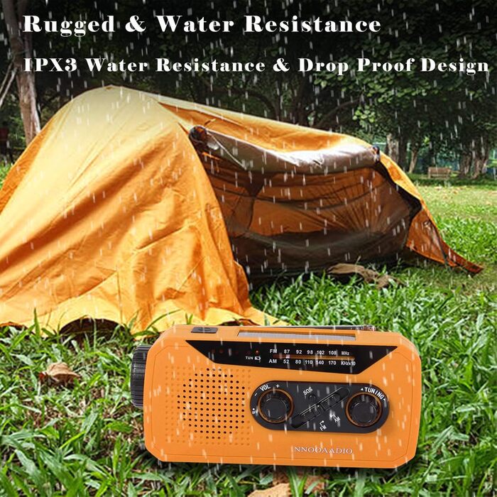 Радіо Solar-Radio з ручним генератором, AM/FM, погода, ліхтарик, SOS, 2000 mAh, Powerbank, навушник, для надзвичайних ситуацій та активного відпочинку, помаранчеве