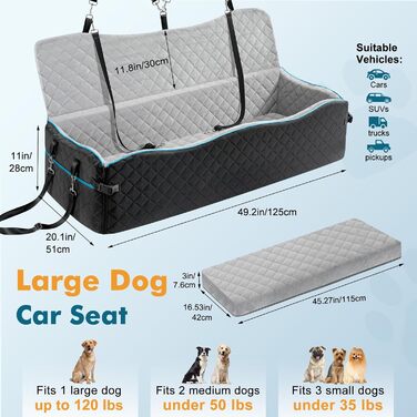 Автокрісло для собак маленьких порід до 20 кг з ременем безпеки, переноска для авто, м'яке автоліжко для подорожей, чорно-сірий, для собак до 120 кг