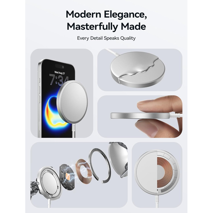 Бездротовий зарядний пристрій JSAUX MagSafe 15W для iPhone 17/16/15/14/13/12, AirPods 3/2, Кольоровий (блакитний)