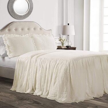 Lush Decor bedspread with ruffled skirt, polyester, ivory, Queen Queen Ivory