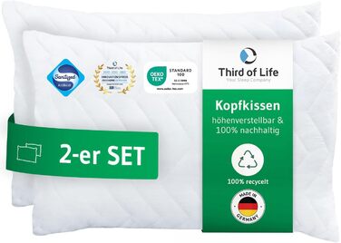 2 Pack Pillowcases 40x60 VERDA, 100% Sustainable, Orthopedic 40 x 60 cm Bed Pillows, Pillow made from Recycled Material, Adjustable Height for Back Sleepers, Side Sleepers, Allergy-Friendly Pillow 40x60 cm - Double Pack