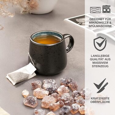 Набір чашок Moritz & Moritz SOLID 6 шт. Чорний/Синій - 400 мл, з кераміки, для кави, чаю, мікрохвильової печі, посудомийної машини