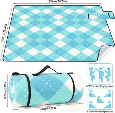 Плед для пікніка CIRULLI 200x200 см, водонепроникний, складаний килимок для пляжу та кемпінгу