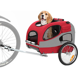 SEPNINE® Folding Dog Bike Trailer - Red, 30kg Capacity - with Reflectors, Storage Bag, Cushions & Safety Leashes