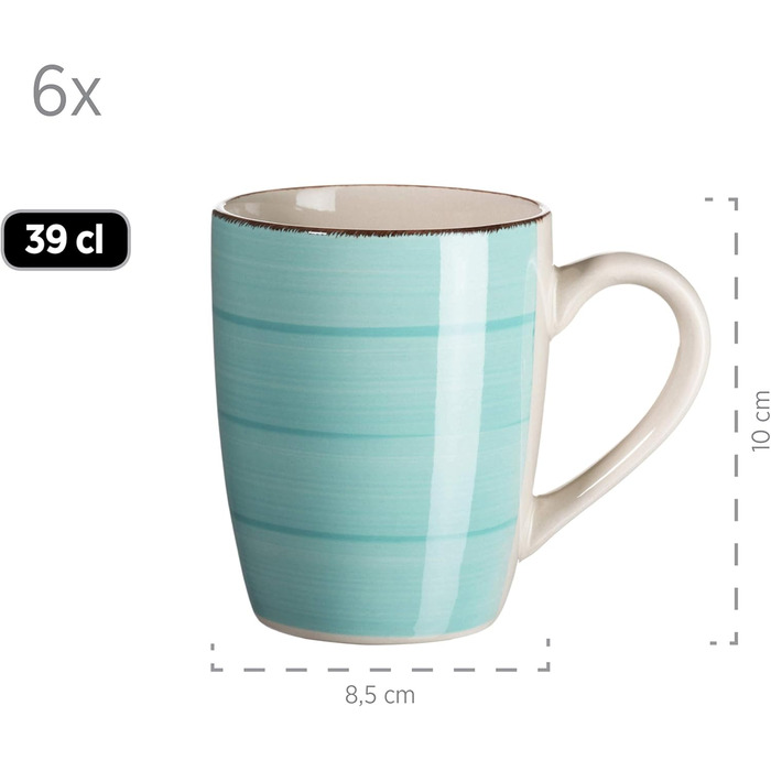 MÄSER 931614 Bel Tempo II 30-piece Vintage Dinnerware Set for 6 People, Hand-painted Ceramic Combination Service in Turquoise, Stoneware