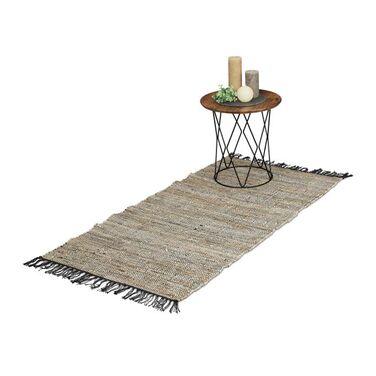 Relaxdays Leather and Cotton Patchwork Rug