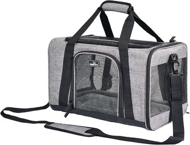 Транспортна переноска для котів та собак, що складається, для подорожей літаком. Підходить для великих котів та цуценят. Сіра переноска для тварин, розмір L (45x28x28 см)