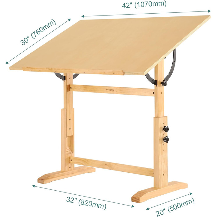 Adjustable Wooden Art Drawing Table - 76x107cm - Viswin Studio Easel for Painting & Drawing
