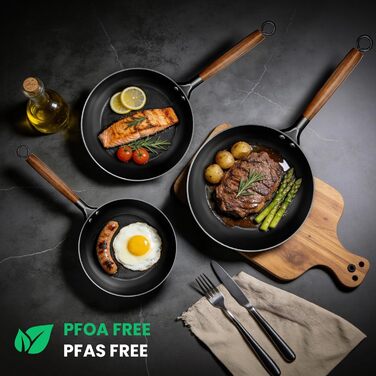 Чавунна сковорода YUTANN 28 см, для індукції, газу, електроплити, з антипригарним покриттям, без PFAS/PFOA, чорна