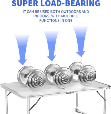 Складний алюмінієвий стіл для пікніка, саду, кемпінгу 120x60x70 см (білий) - регульована висота, легкий, для вечірок та грилю