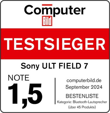 Sony ULT Field 7: Портативна Bluetooth колонка з ULT Bass Boost, 30 год автономії, Powerbank, захист від води/пилу, LED, мікрофон/гітара - Чорний