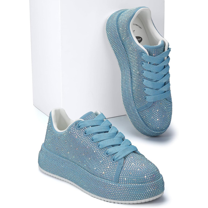 Жіночі кросівки LUCKY STEP зі стразами, платформа, блискучі, модельні, для вечірок, шлюбних свят, прогулянок, 39 EU, блакитний страз