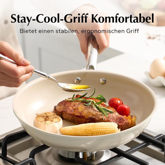 Redchef Ceramic Induction Nonstick Pan Set - 20/24/28cm - PTFE, PFAS, PFOA Free - Compatible with All Cooktops, Oven Safe, Dishwasher Safe