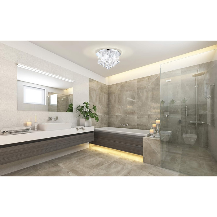EGLO LED Wall Lamp Almonte, Bathroom Wall Light, Bathroom Lamp made of Metal in Chrome and Crystal in Clear, LED Damp-Proof Light Warm White, G9, IP44 (8-Light Ceiling Light)
