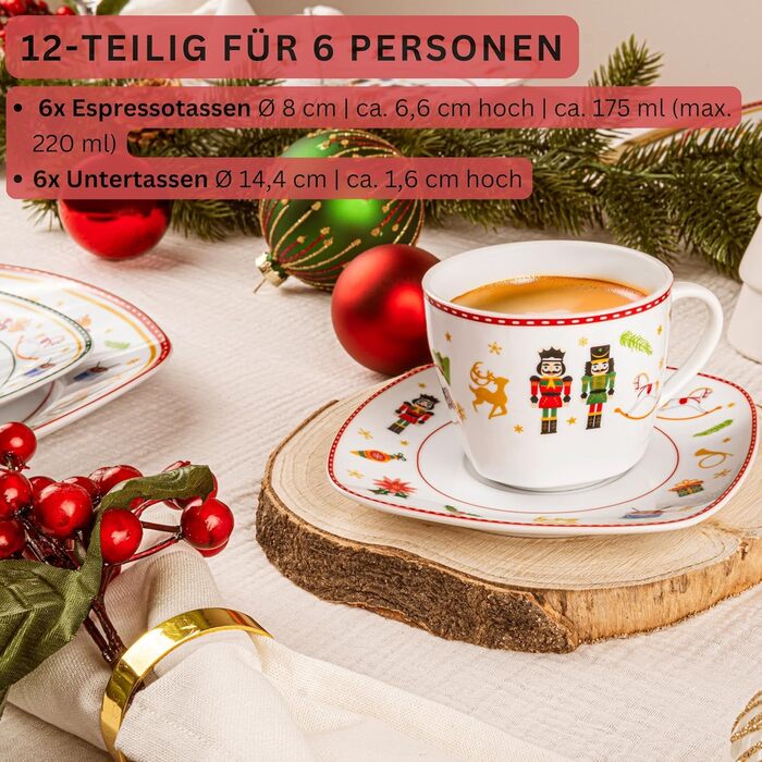 Набір посуду SÄNGER Bilgola, 18 предметів, для 6 осіб: тарілки для супу, десерту та їжі з порцеляни, 12 кавових чашок, PREMIUM COLLECTION (дизайн