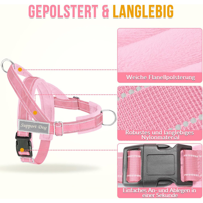 Нашийник для собак Eyein: м'який, з 2 застібками, світловідбиваючий, для великих та середніх собак, рожевий (L)