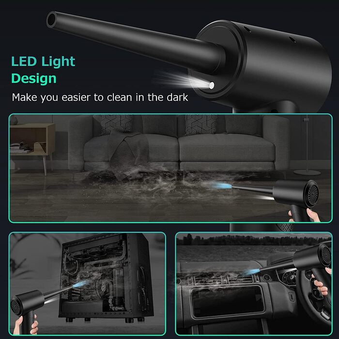 Електричний пилосос-бластер VANBAR для чищення клавіатури, диванів, авто та офісної техніки. Акумулятор 7600mAh, 3 швидкості, USB-зарядка, щітка.