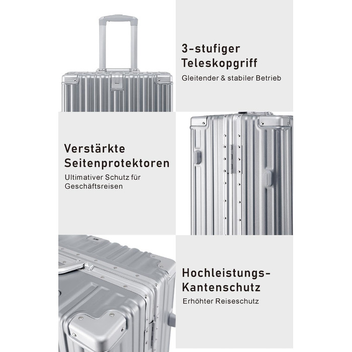 Валіза Aoliwei середнього розміру M (67 см) з алюмінієвим каркасом, полікарбонат, 65Л, з підстаканником та TSA-замком, срібляста