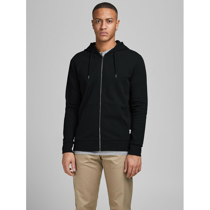 Чоловіча однотонна толстовка з капюшоном Jack & Jones, чорна, розмір XXL