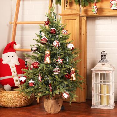 Набір прикрас на ялинку Shareconn 65 шт. з пластику, міцні ялинкові кулі з мотузкою, різного розміру та дизайну, декор для ялинки, червоний та білий (червоний, зелений, білий)