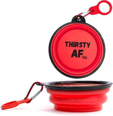 Складаний миска для собак TDL, 350 мл, червоний. Зручна для подорожей, з карабіном та тримачем для пляшки. Підходить для собак та котів.