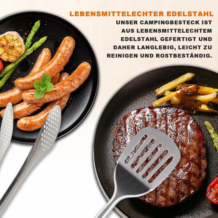 Набір кухонного приладдя для кемпінгу TIHOOK 36 шт. з нержавіючої сталі, з органайзером та 10 шампурами для гриля, для пікніків, походів та кемпінгу