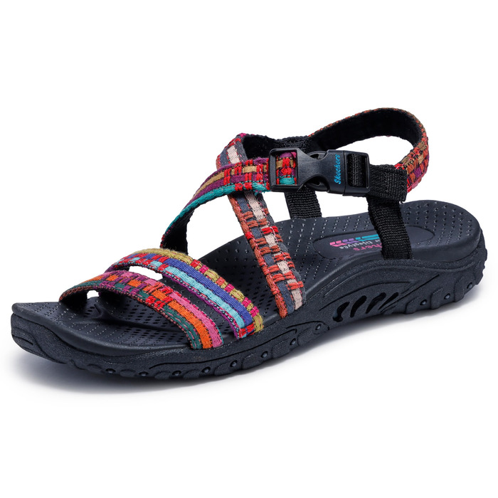 Сандалі жіночі Skechers Reggae Sew Me Boho плетені з ремінцями, чорно-різнокольорові, 36 EU