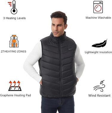 Обогревна жилетка Monave для чоловіків та жінок. Жилетка з підігрівом, 3 режими, для мотоцикла, кемпінгу, катання на лижах, повсякденного носіння та роботи на відкритому повітрі. Чорний колір. (Powerbank не входить до комплекту)