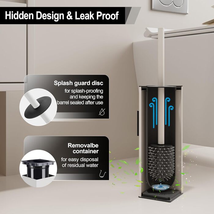 Настінна щітка для туалету BVL, тримач без свердління, 2 насадки, силіконова щітка для унітазу, кутова, білий матовий