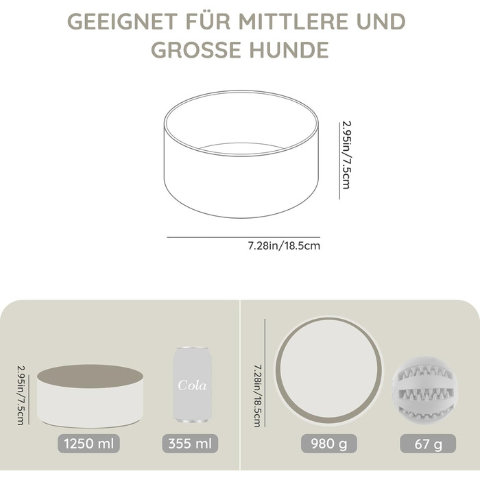 Керамічна годівниця для собак та котів SpunkyJunky, 1250 мл (2 шт., сірий)