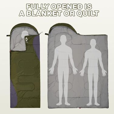 Спальний мішок Elevon для дорослих, підлітків та дітей, 3-4 сезони, водонепроникний, компактний, для кемпінгу та подорожей, зелений