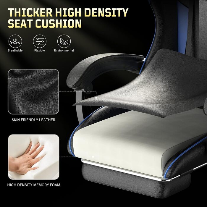 Ігрове крісло Bigzzia Ergonomic Gaming Stuhl з підставкою для ніг та функцією масажу, синій