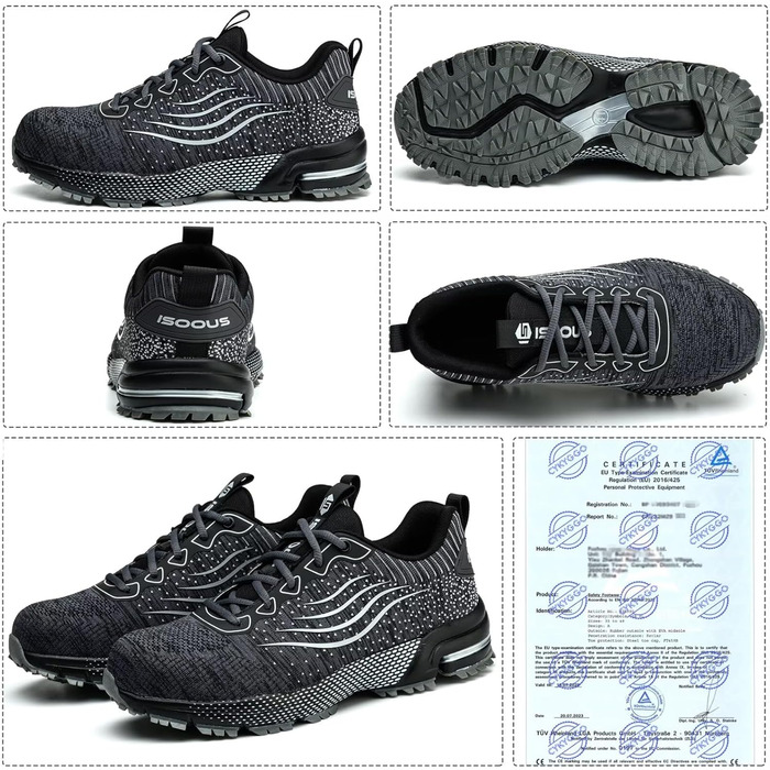 Чоловічі та жіночі робочі черевики з металевим капаком, спортивні, з амортизацією, неслизькі (47 EU, Сірий)