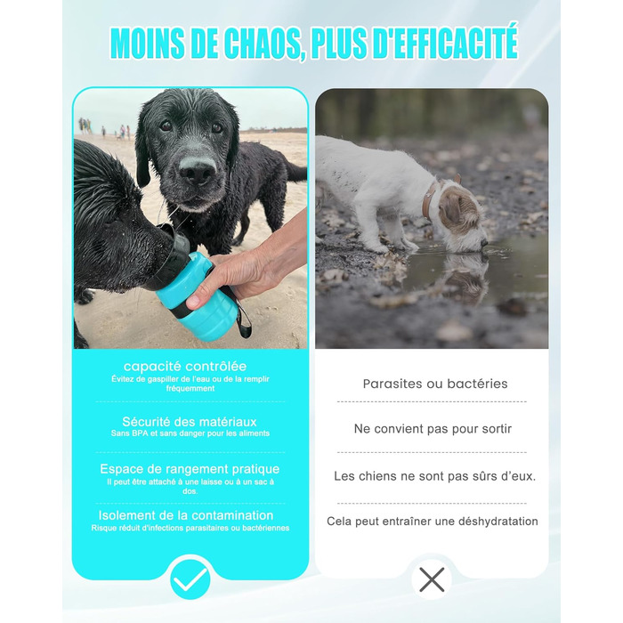Складана пляшка для води для собак Lesotc, 520 мл, блакитний колір, для прогулянок та подорожей