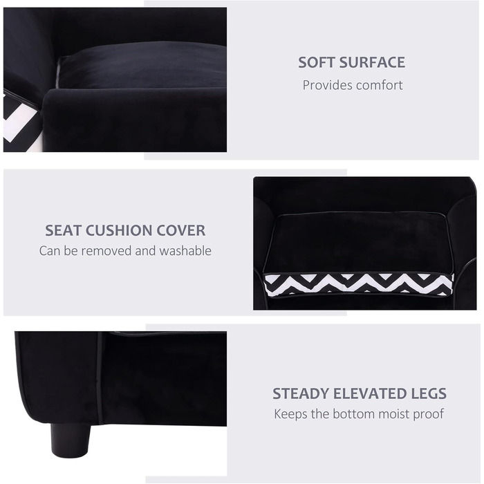 Pawhut Софа для домашніх тварин: зручне ліжко-софа для собак та котів з подушкою (чорний)