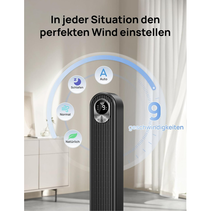 Дрео розумний вентилятор з мотором DC 20dB, 11 м дальность, з пультом керування, 9 режимів, 4 моди, 90° осциляція, голосове керування, таймер 12H, Wi-Fi, для спальні