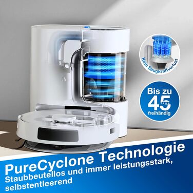 Робот-пилосос ECOVACS DEEBOT N20 Plus з функцією миття, 8000Pa, PureCyclone Station, без мішка, захист від заплутування волосся, до 300 хв роботи, білий