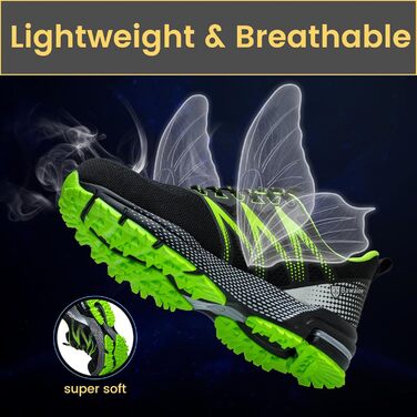 Робочі черевики Nasogetch для чоловіків та жінок. Безпечні черевики з металевим підноском, спортивного стилю, з антиковзкою підошвою, дихаючі, розмір 36-48 (39 EU, зелений)