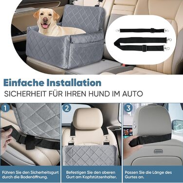 Автомобільний лежак для собак (45x40x34 см) з підсумком та ременем безпеки