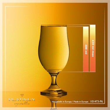 Набір пивних келихів PLATINUX Bierpokale 6 шт, 300 мл (макс. 400 мл) з кришталевого скла для пива, білого пива, тюльпани для пива 0.3 л