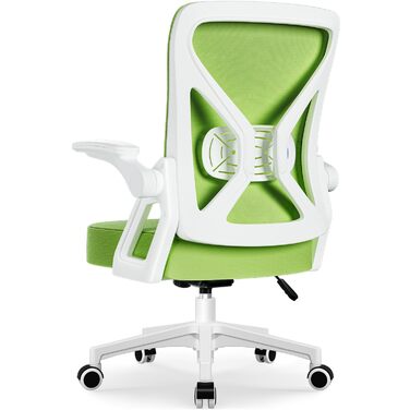 Ергономічне крісло для офісу, офісне крісло з підйомними підлокітниками, регульована поперекова підтримка, регульоване крісло для начальника, поворотне крісло, сітчасте крісло з функцією гойдання до 125° (Зелений, без підголівника)