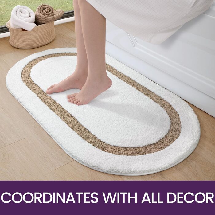 DEXI Non-Slip Bath Mat - Absorbent, Washable Bathroom Rug - 61 x 110 cm - Beige