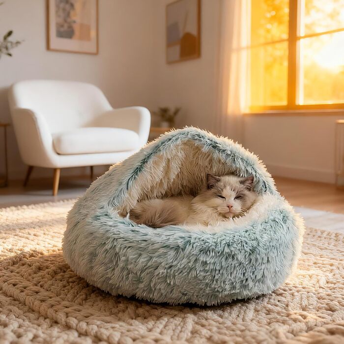 М'яке ліжко для собак та котів у формі мушлі, 70x70 см, зелене. Тепле, зручне, миється. Ліжко для домашніх тварин, собаче ліжко, котяче ліжко, плюшевий кошик для сну в приміщенні